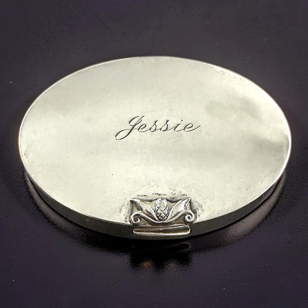 VTG Georg Jensen Sterling Silver Compact Mirror Acorn Motif Engraved Name 60.3g